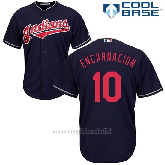 Maglia Baseball Uomo Cleveland Indians 10 Edwin Encarnacion Blu2017 Cool Base
